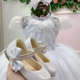 Vestido Infantil Jessica Menina Bonita Branco Renda e Tule