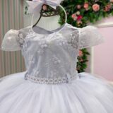 Vestido Infantil Jessica Menina Bonita Branco Renda e Tule