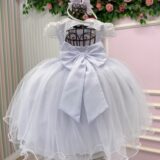 Vestido Infantil Jessica Menina Bonita Branco Renda e Tule
