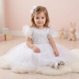 Vestido Infantil Lara Menina Bonita Branco Renda e Strass