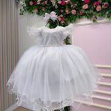 Vestido Infantil Lara Menina Bonita Branco Renda e Strass