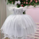 Vestido Infantil Lara Menina Bonita Branco Renda e Strass