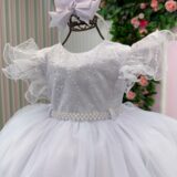 Vestido Infantil Lara Menina Bonita Branco Renda e Strass