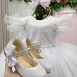 Vestido Infantil Lara Menina Bonita Branco Renda e Strass