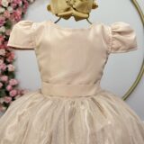 Vestido Infantil Longo Dourado de Princesa com Mangas