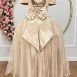 Vestido Infantil Longo Dourado de Princesa com Mangas