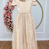 Vestido Infantil Longo Dourado de Princesa com Mangas
