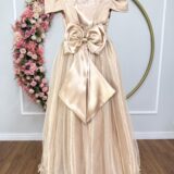Vestido Infantil Longo Dourado de Princesa com Mangas