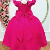Vestido Longo Infantil Pink Nervura e Cinto de Pérolas