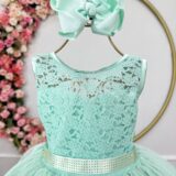 Vestido Infantil Verde Menta Renda e Tule com Brilho