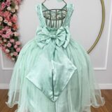 Vestido Infantil Verde Menta Renda e Tule com Brilho