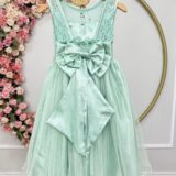 Vestido Infantil Verde Menta Renda e Tule com Brilho