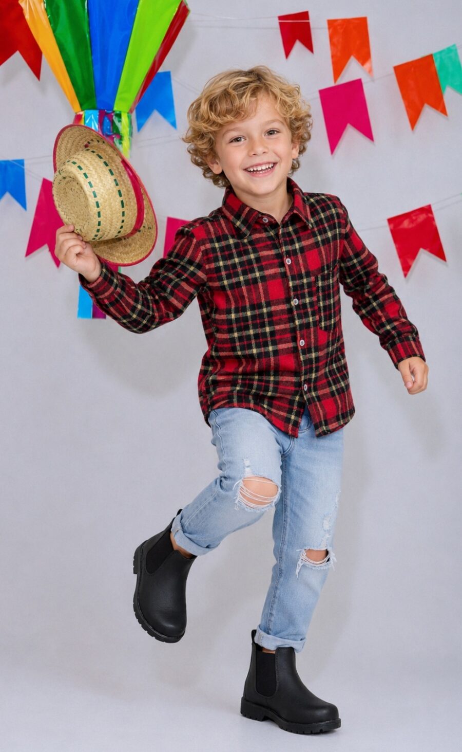 Camisa Infantil Xadrez Flanelada Vermelha e Kaki Manga Longa