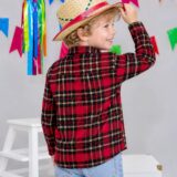 Camisa Infantil Xadrez Flanelada Vermelha e Kaki Manga Longa