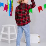 Camisa Infantil Xadrez Flanelada Vermelha e Kaki Manga Longa