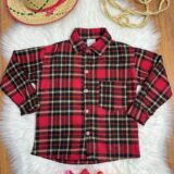 Camisa Infantil Xadrez Flanelada Vermelha e Kaki Manga Longa