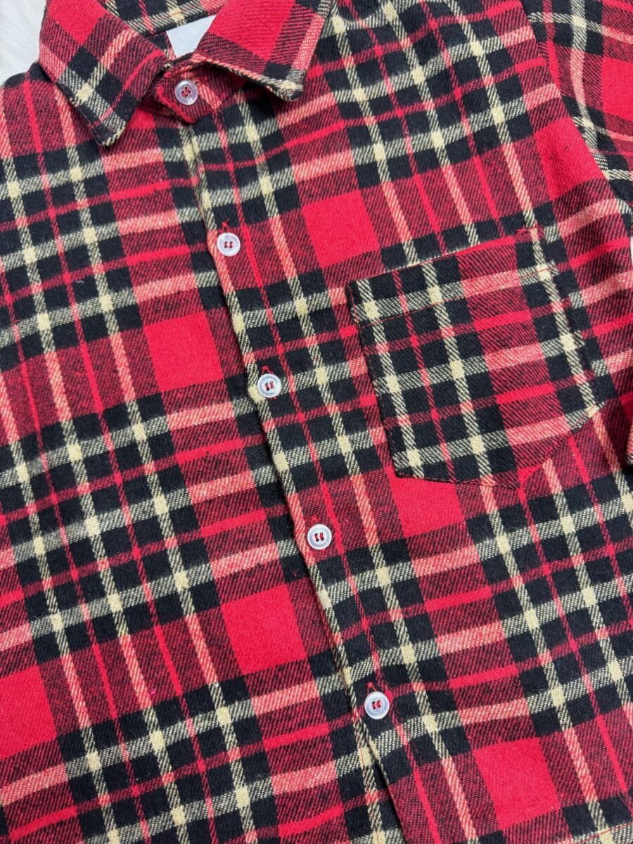 Camisa Infantil Xadrez Flanelada Vermelha e Kaki Manga Longa
