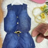 Conjunto Infantil Colete e Short Jeans Cinto Boiadeira