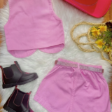 Conjunto Infantil Sarja Rosa Colete Short Cinto Boiadeira