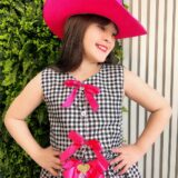 Conjunto Junino Infantil Colete e Saia Xadrez Pink