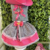 Conjunto Junino Infantil Colete e Saia Xadrez Pink