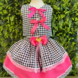 Conjunto Junino Infantil Colete e Saia Xadrez Pink