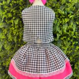 Conjunto Junino Infantil Colete e Saia Xadrez Pink