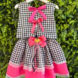 Conjunto Junino Infantil Colete e Saia Xadrez Pink