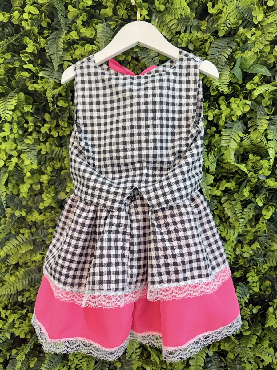 Conjunto Junino Infantil Colete e Saia Xadrez Pink
