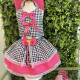 Conjunto Junino Infantil Colete e Saia Xadrez Pink