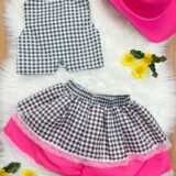 Conjunto Junino Infantil Colete e Saia Xadrez Pink