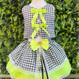 Conjunto Junino Infantil Colete e Saia Xadrez Verde