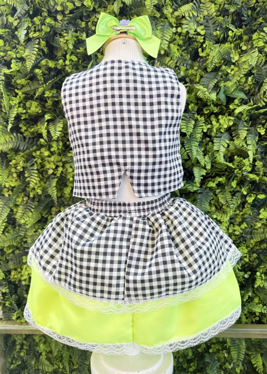 Conjunto Junino Infantil Colete e Saia Xadrez Verde