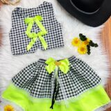 Conjunto Junino Infantil Colete e Saia Xadrez Verde