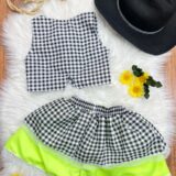 Conjunto Junino Infantil Colete e Saia Xadrez Verde