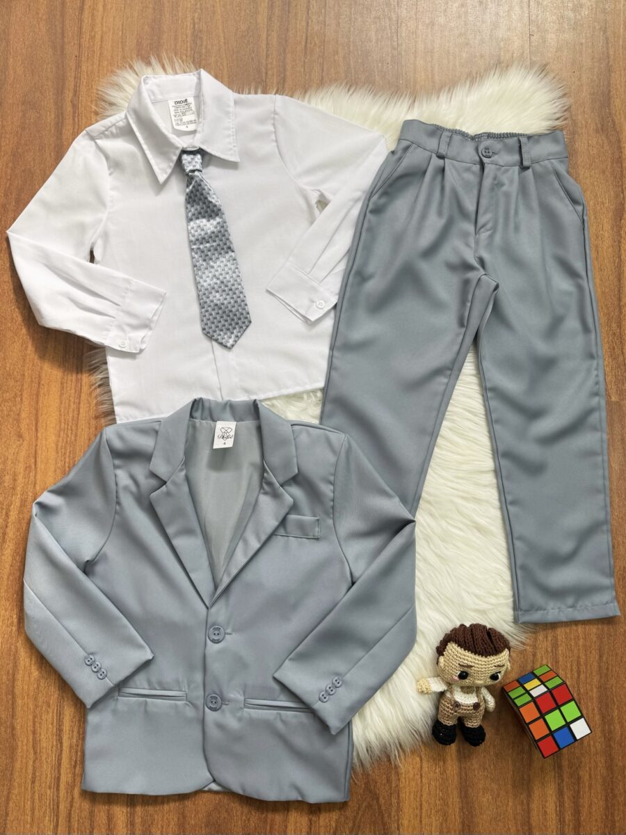 Conjunto Social Infantil Pajem Terno Cinza e Camisa Branca