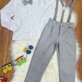 Conjunto Social Infantil Pajem Calça e Suspensório Cinza