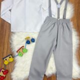 Conjunto Social Infantil Pajem Calça e Suspensório Cinza