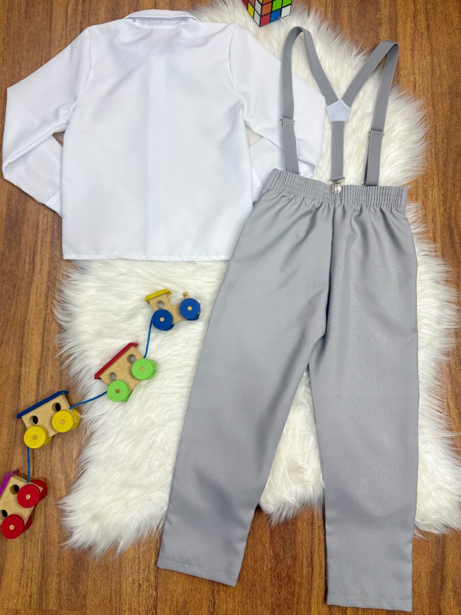 Conjunto Social Infantil Pajem Calça e Suspensório Cinza