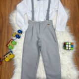 Conjunto Social Infantil Pajem Calça e Suspensório Cinza