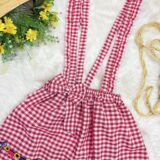 Salopete Junina Adulto Xadrez Vermelho com Renda