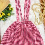 Salopete Junina Adulto Xadrez Vermelho com Renda