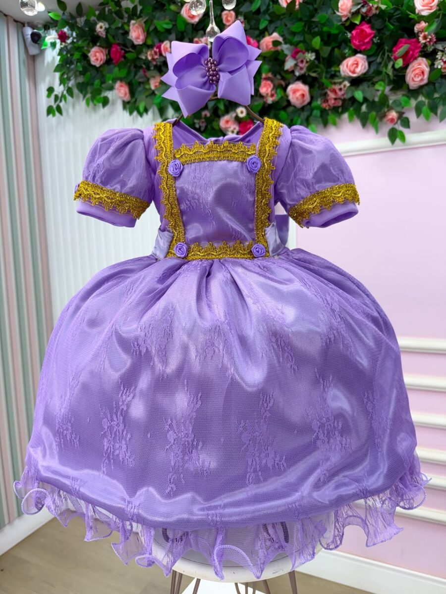 Vestido Infantil Belli Doce Realeza Lilás com Bolsa