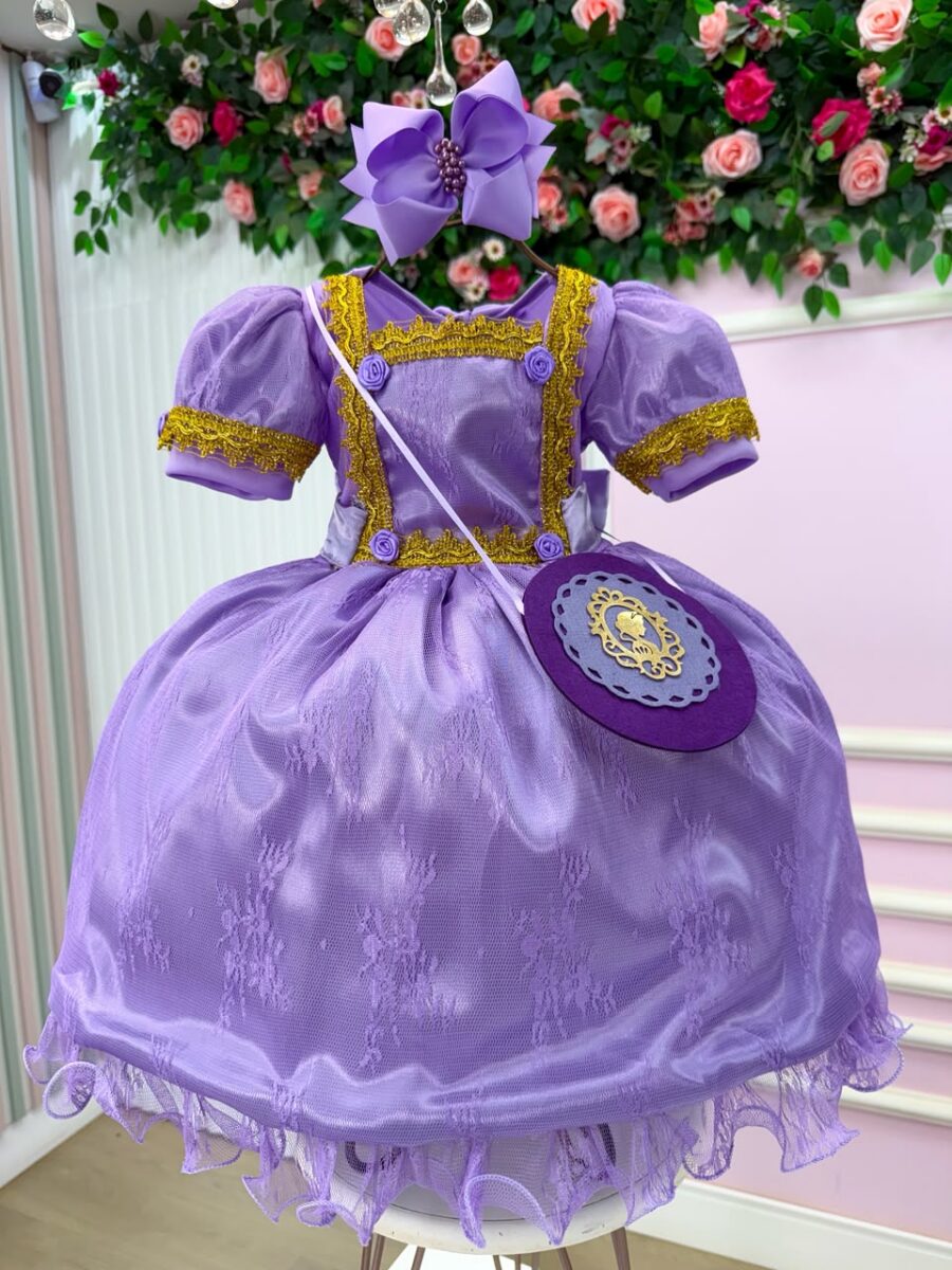 Vestido Infantil Belli Doce Realeza Lilás com Bolsa