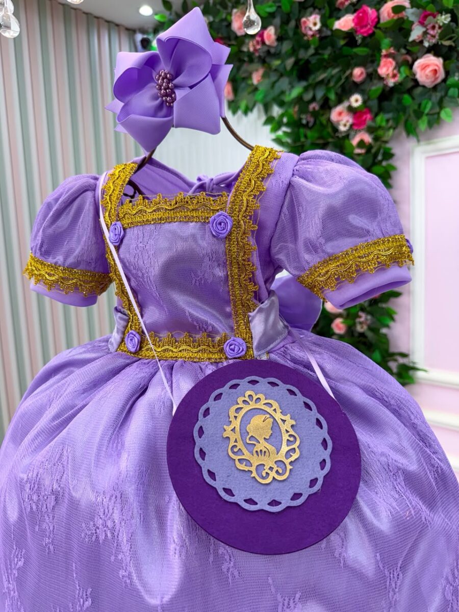 Vestido Infantil Belli Doce Realeza Lilás com Bolsa