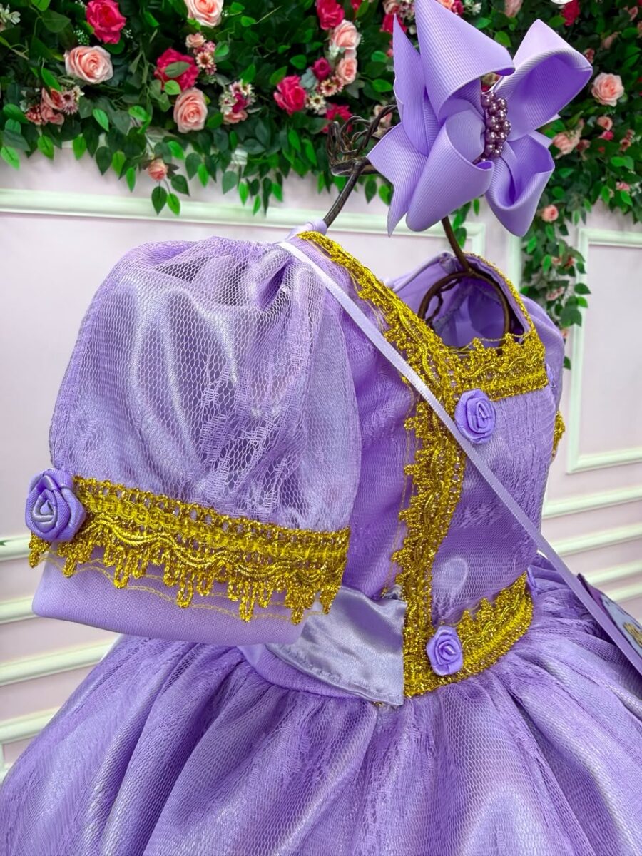 Vestido Infantil Belli Doce Realeza Lilás com Bolsa