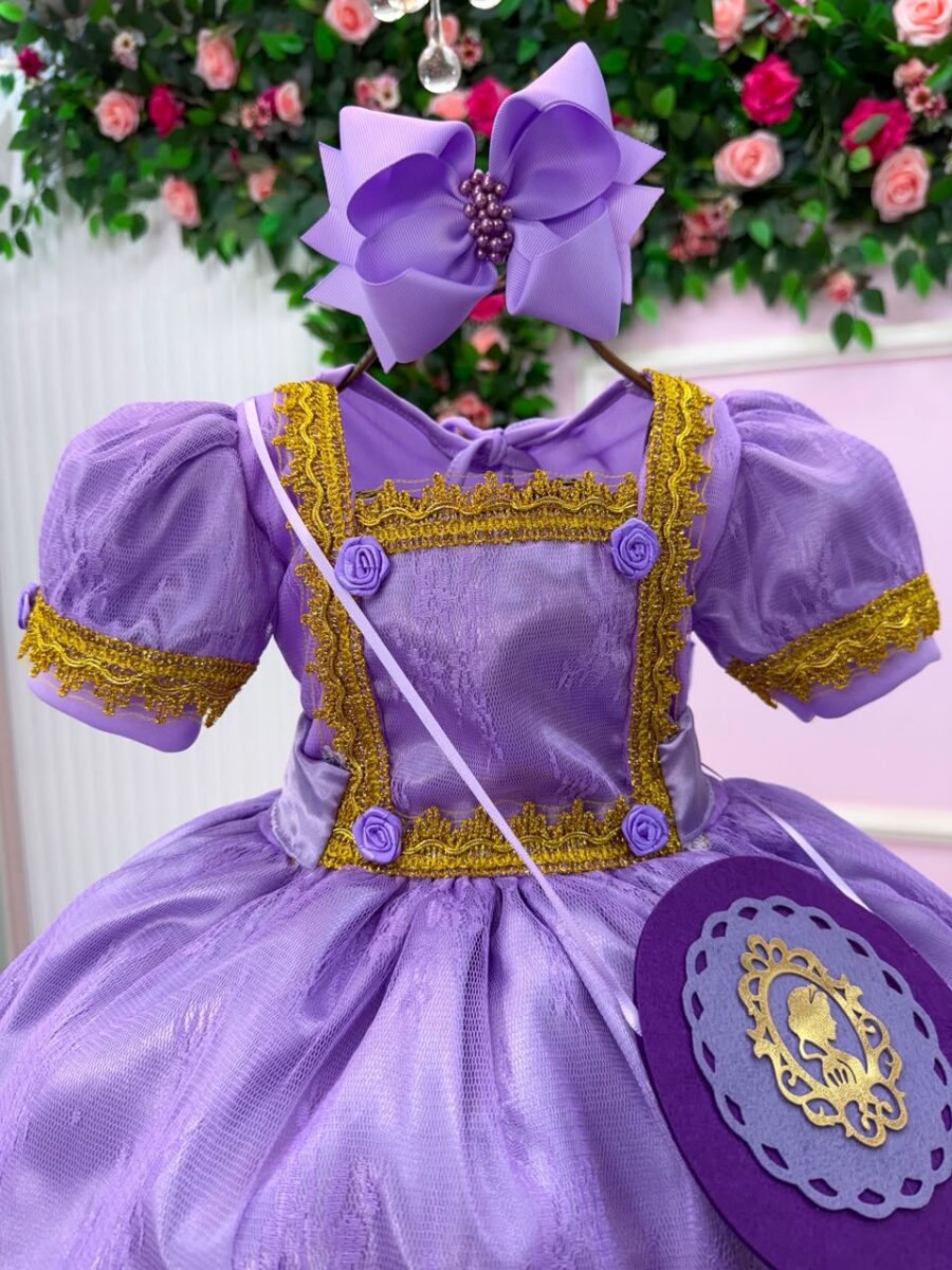 Vestido Infantil Belli Doce Realeza Lilás com Bolsa