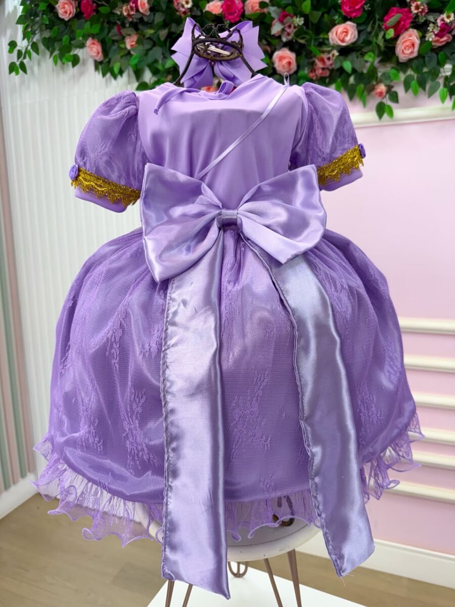 Vestido Infantil Belli Doce Realeza Lilás com Bolsa