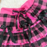 Saia Junina Infantil Flanela Xadrez Pink com Babados