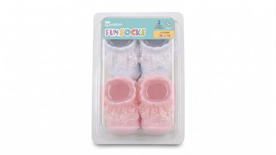 Kit 2 Pares Meias Bebê Winston com Renda Antiderrapante